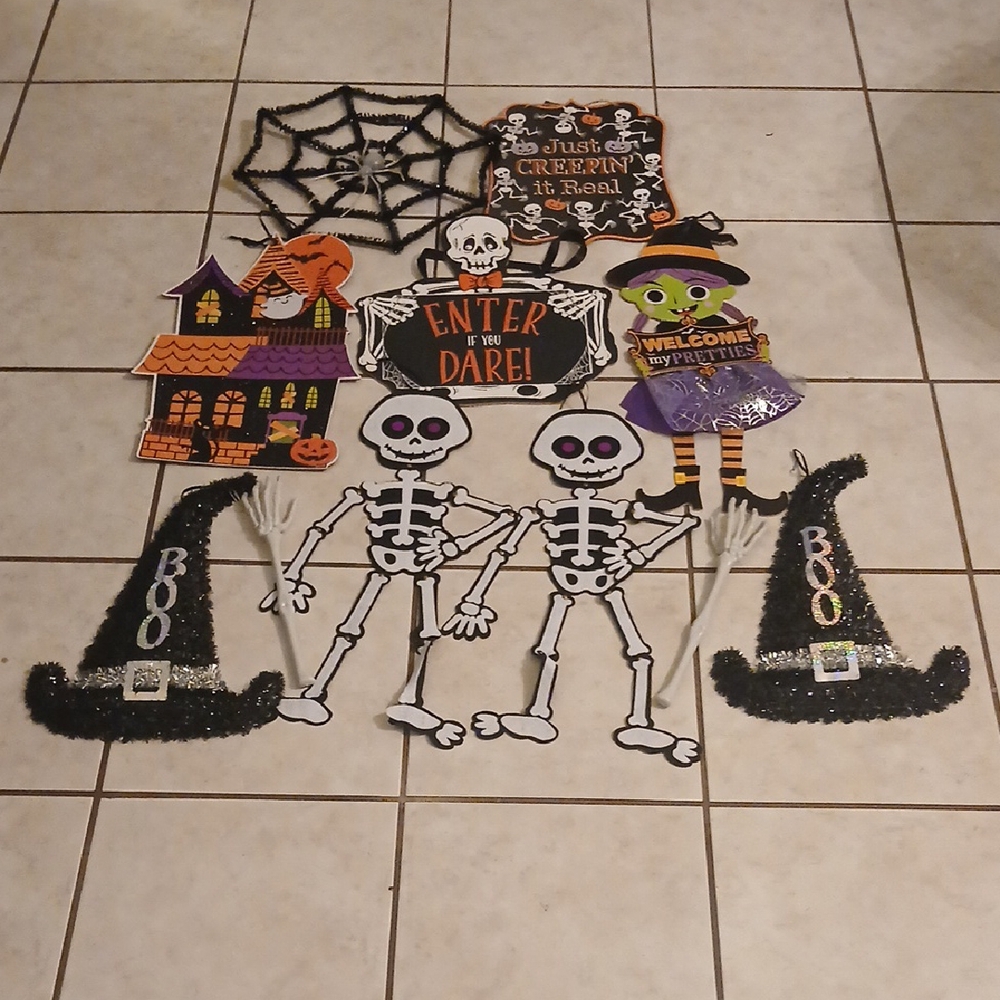 Halloween Skeleton and Witch Decor Set